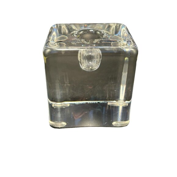 Kosta Boda *WARFF* Signed Swedish Art Glass Ice Block HEAVY Candle Holder 3"x3" - Picture 12 of 13